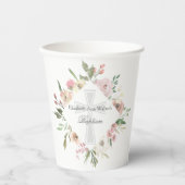 Elegantes Taufen Party Custom Pink Floral Pappbecher (Vorderseite)