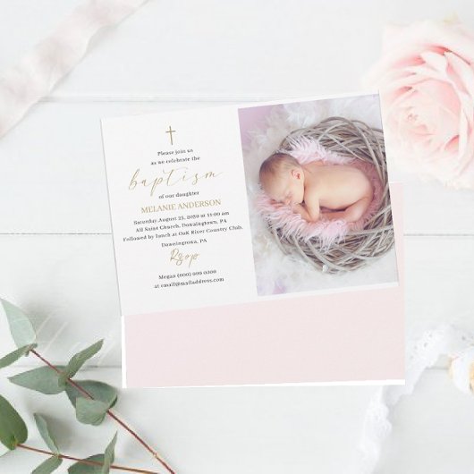 Elegantes Taufhaus Religiöses Foto Einladung