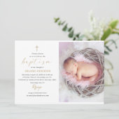 Elegantes Taufhaus Religiöses Foto Einladung (Stehend Vorderseite)