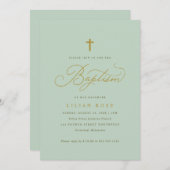 Elegantes Taufskriptkreuz Einladung (Vorne/Hinten)