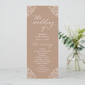 Elegantes Taupe Beige Vintage Hochzeitsprogramm Programm (Stehend Vorderseite)
