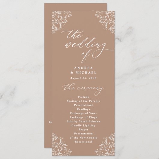 Elegantes Taupe Beige Vintage Hochzeitsprogramm Programm (Vorne/Hinten)