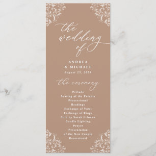 Elegantes Taupe Beige Vintage Hochzeitsprogramm Programm