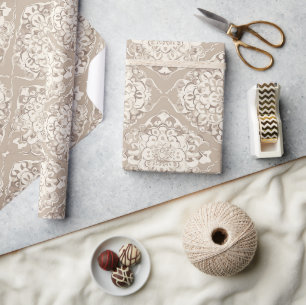 Elegantes Taupe-Crem-Damaskus Geschenkpapier