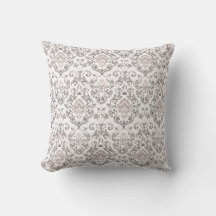 Elegantes Taupe- und Grau-Damaskus-Wurfkissen | Vi