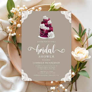 Elegantes Taupe Wedding Cake Brautparty Einladung