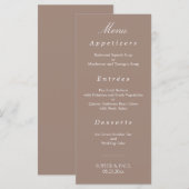 Elegantes Taupe Wedding Menu Menükarte (Vorne/Hinten)