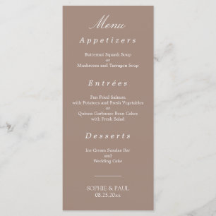 Elegantes Taupe Wedding Menu Menükarte