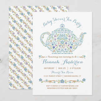 Elegantes Tea Party Boy Baby Dusche ・ Teekanne Einladung