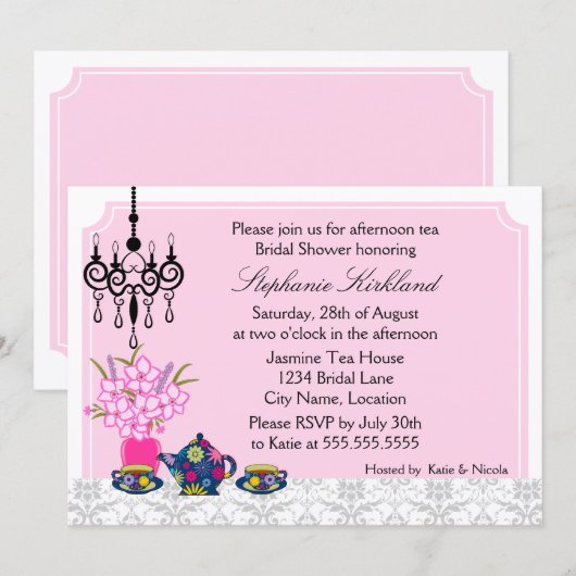 Elegantes Tea Party Einladung (Vorne/Hinten)