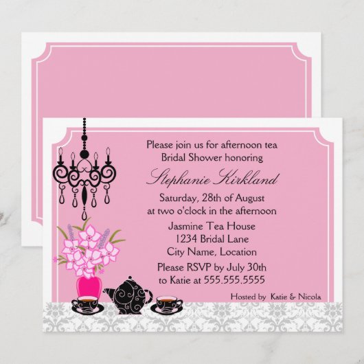 Elegantes Tea Party Einladung (Vorne/Hinten)
