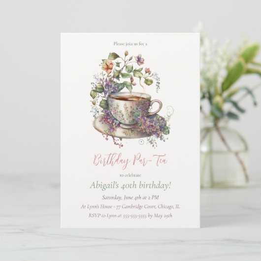 Elegantes Tea Party Einladung zum Geburtstag (Stehend Vorderseite)