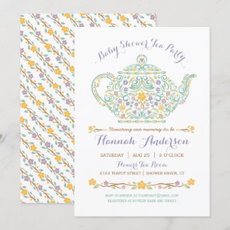 Elegantes Tea Party Kinderdusche - Teekanne Einladung