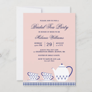 Elegantes Tea Party Rosa Brautparty Einladung