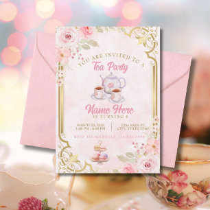 Elegantes Tea Party Rosa Geburtstagsparty Einladung