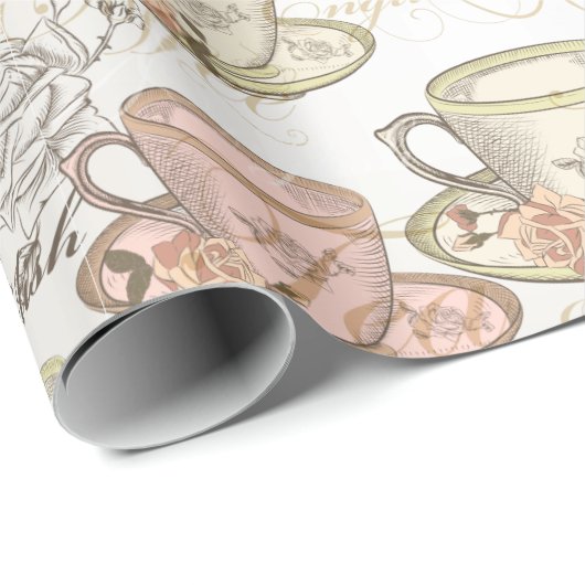 Elegantes Tea Party Wrapping Paper Geschenkpapier (Rolleneckpunkt)