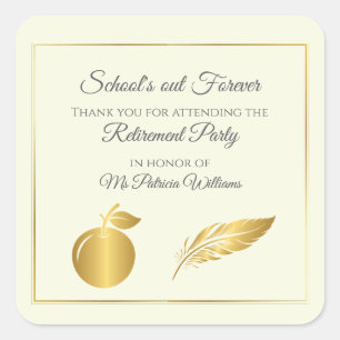 Elegantes Teachers Golden Pastel Retirement Party Quadratischer Aufkleber