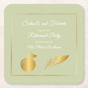 Elegantes Teachers Golden Pastel Retirement Party Rechteckiger Pappuntersetzer