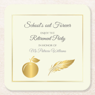 Elegantes Teachers Golden Pastel Retirement Party Rechteckiger Pappuntersetzer