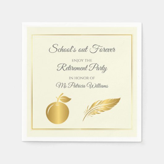 Elegantes Teachers Golden Pastel Retirement Party Serviette (Vorderseite)