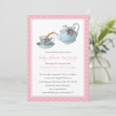 Elegantes Teacups Baby Dusche Tee Party Einladung (Stehend Vorderseite)