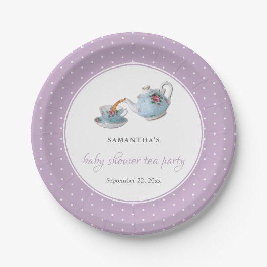 Elegantes Teacups Baby Dusche Tee Party Pappteller (Vorderseite)
