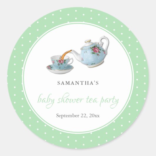 Elegantes Teacups Baby Dusche Tee Party Runder Aufkleber (Vorderseite)