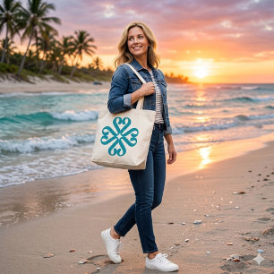 Elegantes Teal-Abstraktes-Blumen-Monogramm Tasche