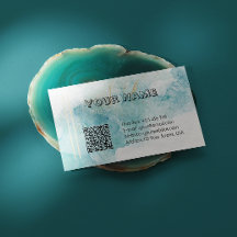 Elegantes Teal-Alkohol-Tinten-Marmor mit QR-Code