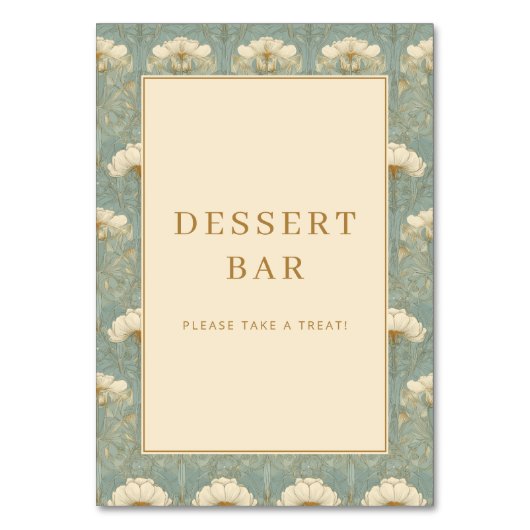Elegantes Teal-Blumen-Dessertbar-Schild Tischnummer (Vorderseite)