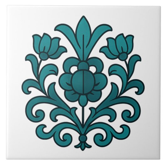 Elegantes Teal-Blumen-Mandala-Buntglas Fliese (Vorderseite)