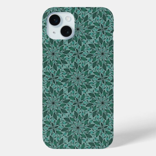 Elegantes Teal-Blumenmuster mit Blatt-Mandala Case-Mate iPhone Hülle (Rückseite)