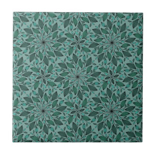 Elegantes Teal-Blumenmuster mit Blatt-Mandala Fliese