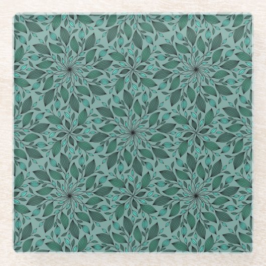 Elegantes Teal-Blumenmuster mit Blatt-Mandala  Glasuntersetzer (Vorderseite)