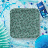 Elegantes Teal-Blumenmuster mit Blatt-Mandala Pappteller (Party)