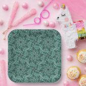 Elegantes Teal-Blumenmuster mit Blatt-Mandala Pappteller (Party)