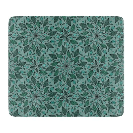 Elegantes Teal-Blumenmuster mit Blatt-Mandala  Schneidebrett (Vorderseite)