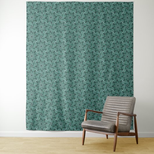 Elegantes Teal-Blumenmuster mit Blatt-Mandala Wandteppich (Beispiel)