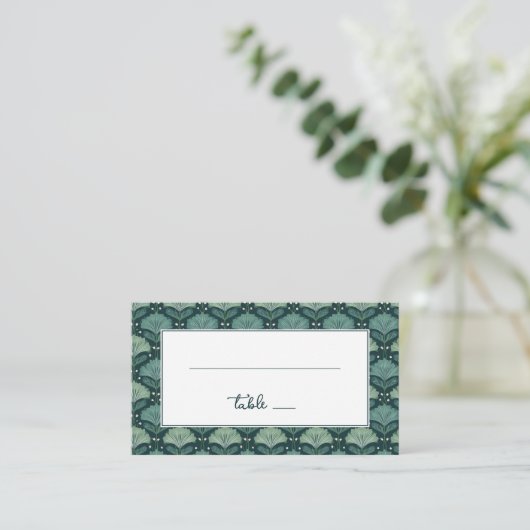 Elegantes Teal-Botanikdesign Platzkarte (Stehend Vorderseite)