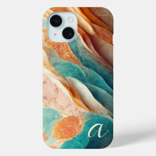 Elegantes Teal Burnt Umber Marmor Monogramm Luxus Case-Mate iPhone Hülle