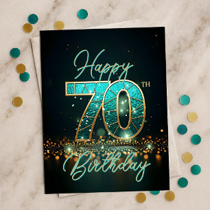 Elegantes Teal-Gold 70. Geburtstagsleuchten Postkarte