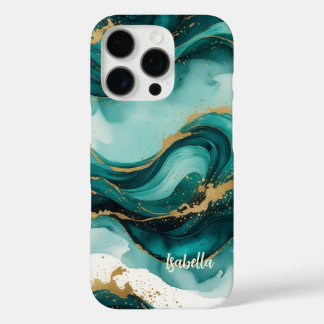 Elegantes Teal-Gold-Wasserfarben-Case iPhone 16 Pro Hülle