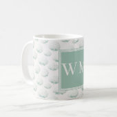 Elegantes Teal-Hortensien-Monogramm Kaffeetasse (Vorderseite Links)