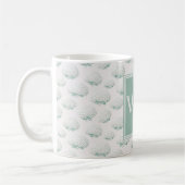 Elegantes Teal-Hortensien-Monogramm Kaffeetasse (Links)