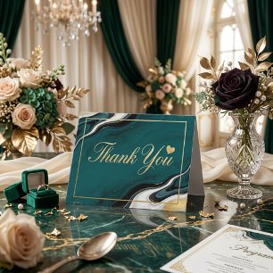 Elegantes Teal-Marmor und Gold-Achat-Dankeschön  Karte