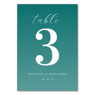 Elegantes Teal Nummern-Tischschild Tischnummer
