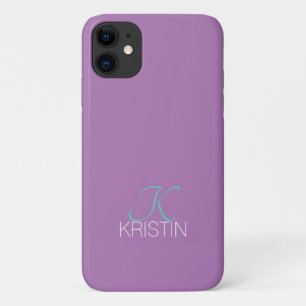 Elegantes Teal-Schriftmonogramm & Name, Lavendel Case-Mate iPhone Hülle