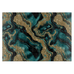 Elegantes Teal- und Gold-Glitter-Achat-Muster Schneidebrett