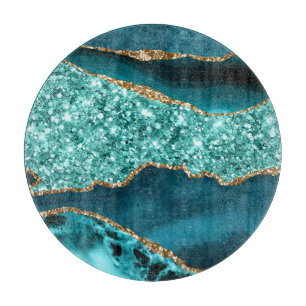 Elegantes Teal- und Gold-Glitter-Ozean-Achat-Lapto Schneidebrett