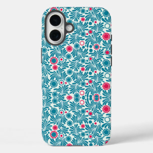 Elegantes Teal- und Magenta-Blattmuster iPhone 16 Plus Hülle